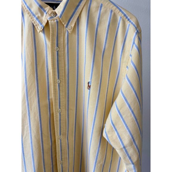 Ralph Lauren Shirt XXL Classic Fit Yellow Blue Stripe Oxford Preppy Old Money - Picture 14 of 16